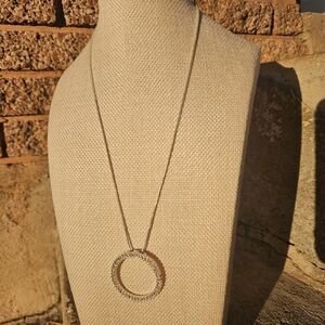 George Silver Circle Rhinestone Pendant Necklace Women's Jewelry Sparkly